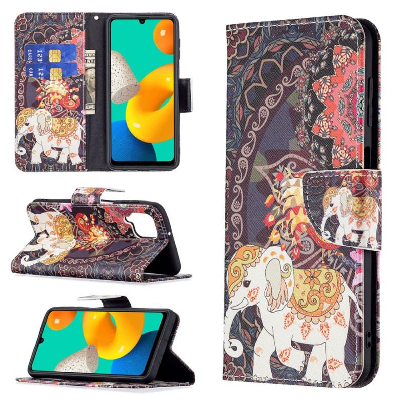 Capa De Couro Para Samsung Galaxy M32 Elefante Indiano