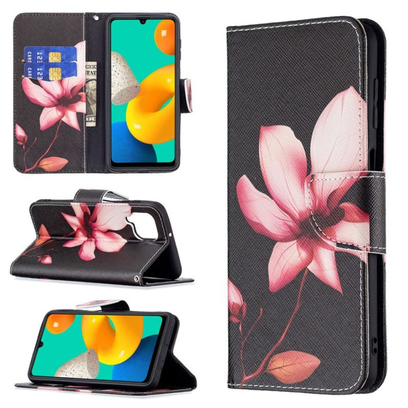 Capa De Couro Para Samsung Galaxy M32 Flor Rosa