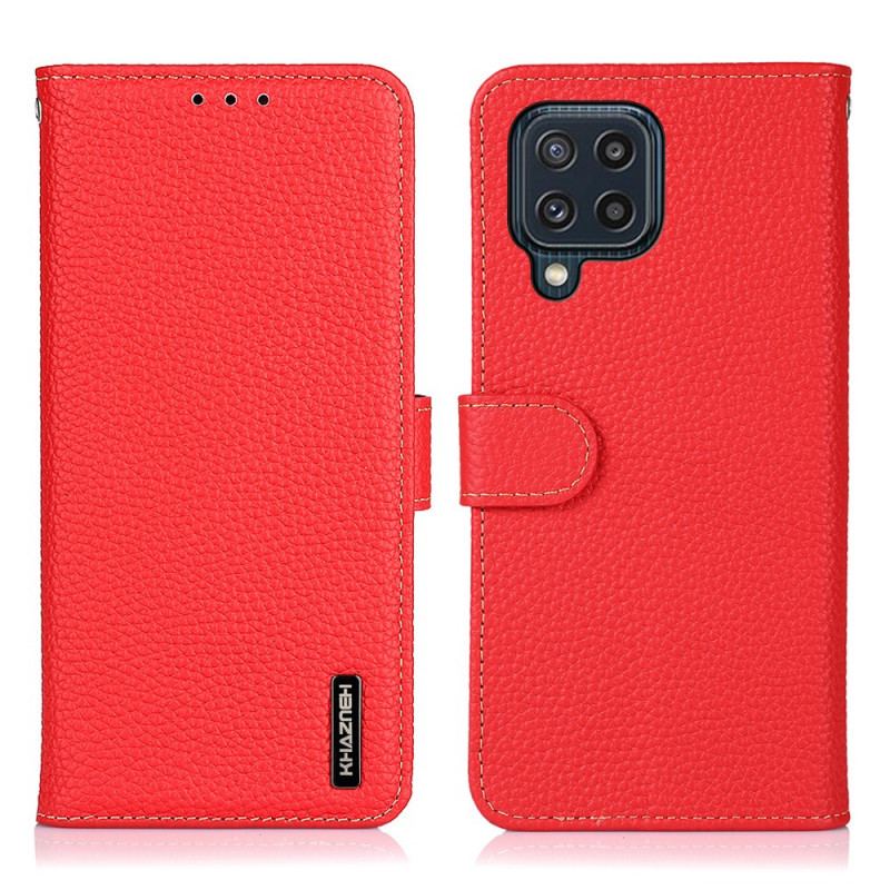 Capa De Couro Para Samsung Galaxy M32 Couro Litchi Genuíno Khazneh Rfid