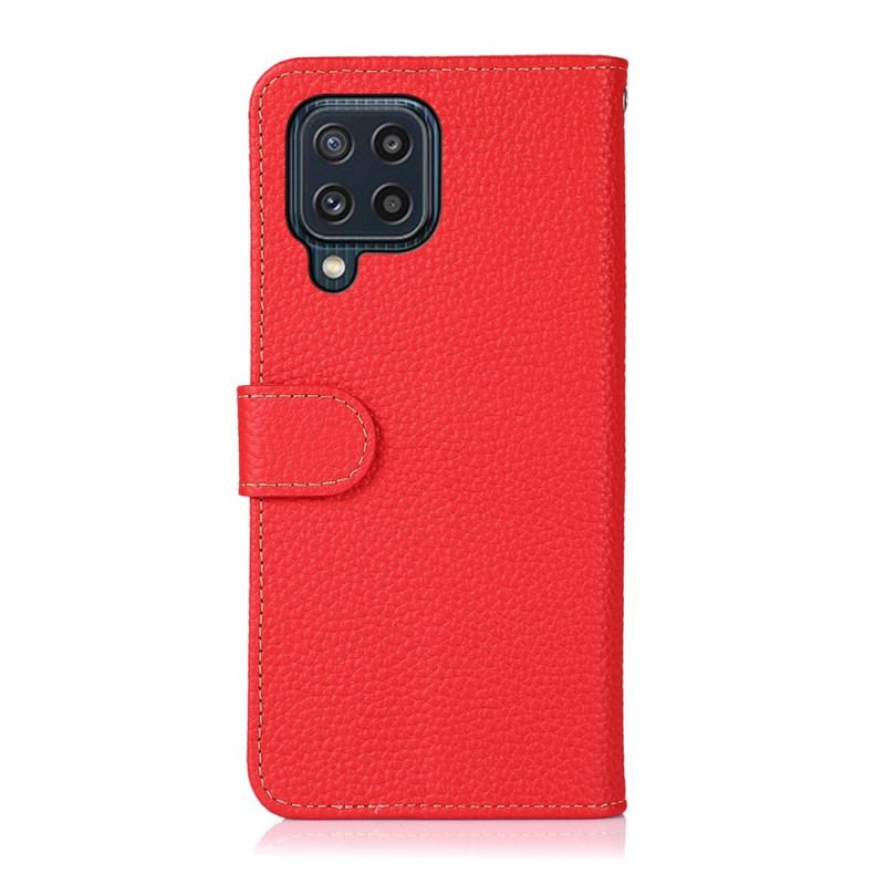 Capa De Couro Para Samsung Galaxy M32 Couro Litchi Genuíno Khazneh Rfid