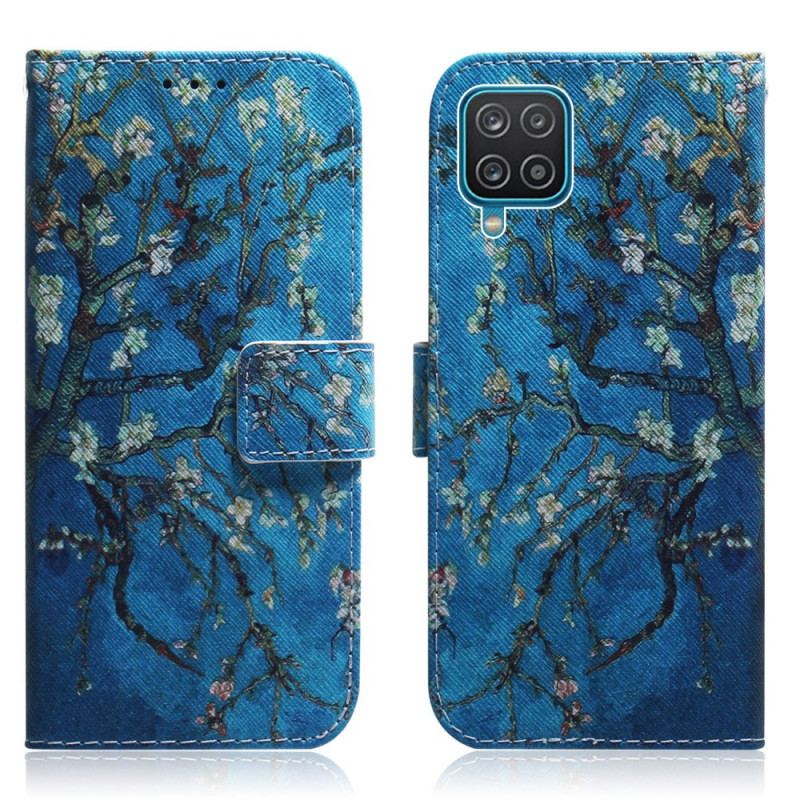 Capa De Couro Para Samsung Galaxy M32 Ramo De Árvore Florido