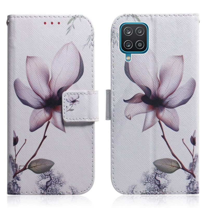 Capa Em Pele Para Samsung Galaxy M32 Flor Rosa Empoeirado