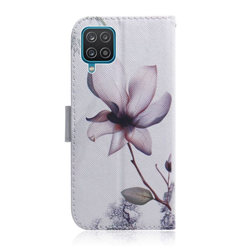 Capa Em Pele Para Samsung Galaxy M32 Flor Rosa Empoeirado