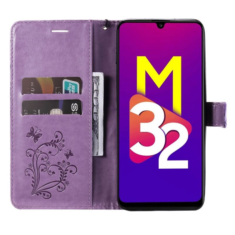 Capa Flip Para Samsung Galaxy M32 De Cordão Borboletas Gigantes