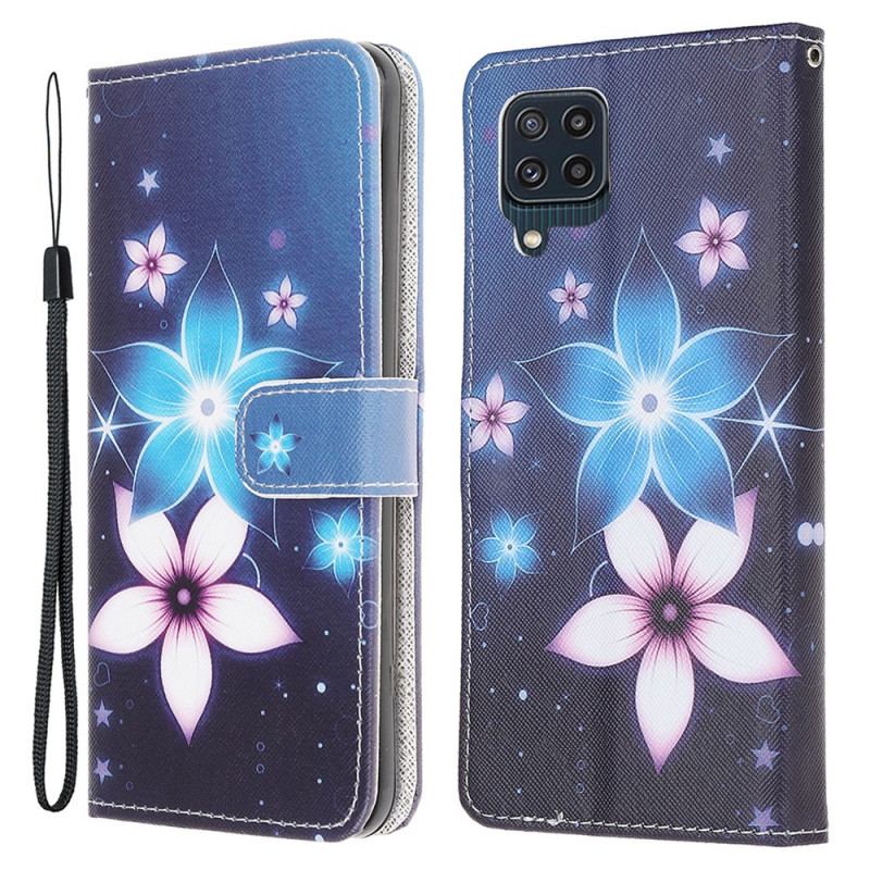 Capa Flip Para Samsung Galaxy M32 De Cordão Flores De Cinta Lunar