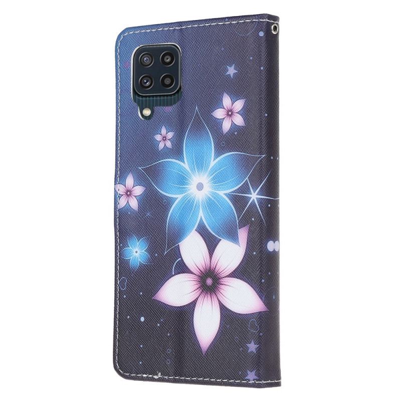 Capa Flip Para Samsung Galaxy M32 De Cordão Flores De Cinta Lunar