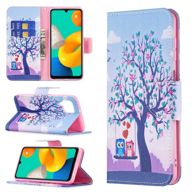 Capa Flip Para Samsung Galaxy M32 Corujas No Balanço