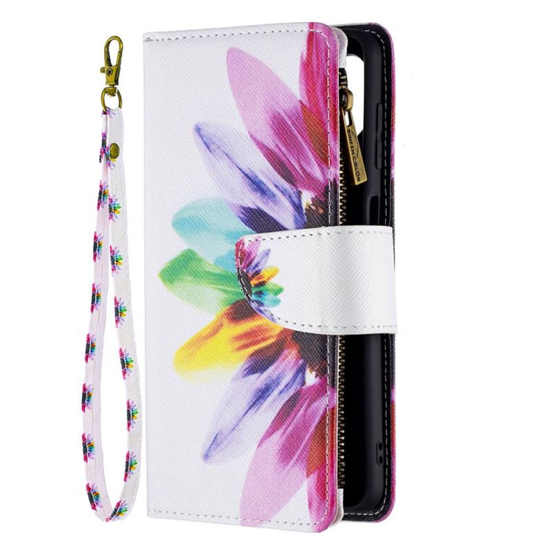 Capa Folio Para Samsung Galaxy M32 Bolso Com Zíper Flor