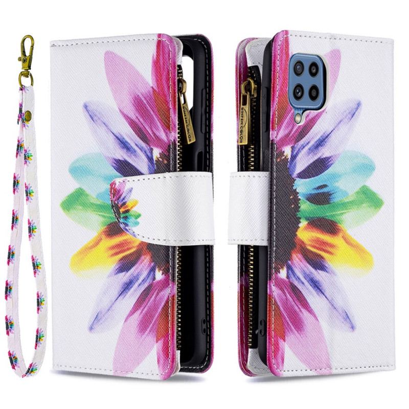 Capa Folio Para Samsung Galaxy M32 Bolso Com Zíper Flor