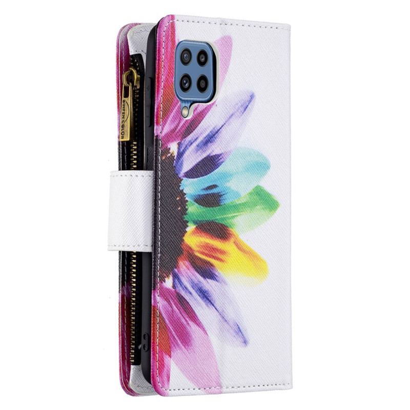 Capa Folio Para Samsung Galaxy M32 Bolso Com Zíper Flor