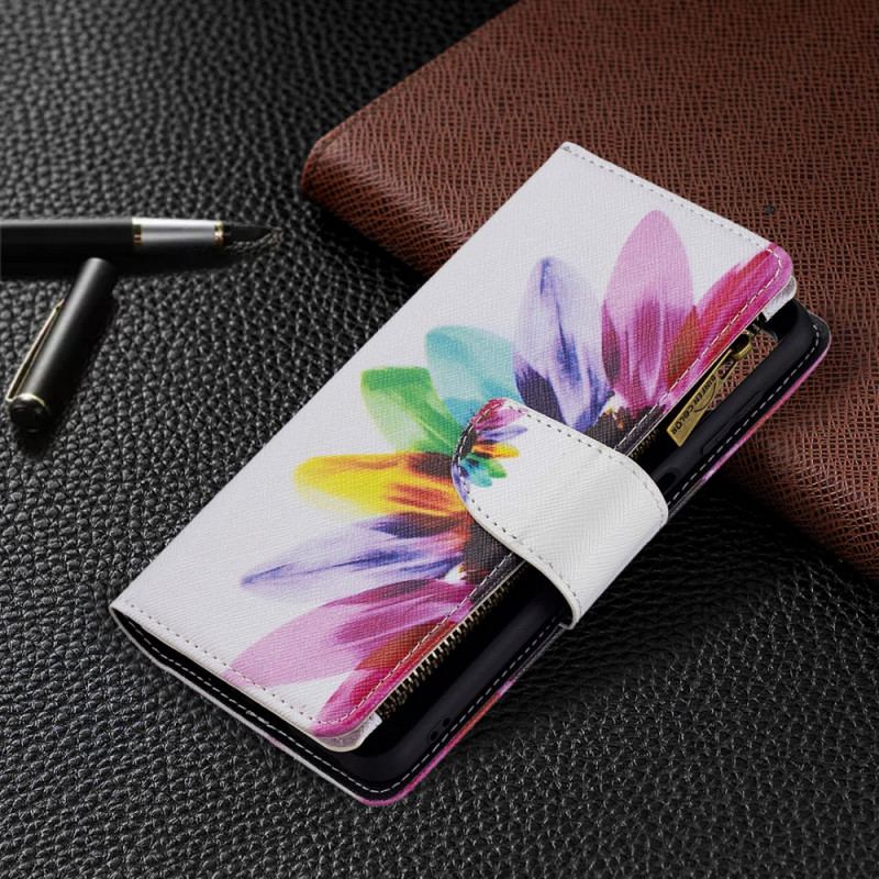 Capa Folio Para Samsung Galaxy M32 Bolso Com Zíper Flor