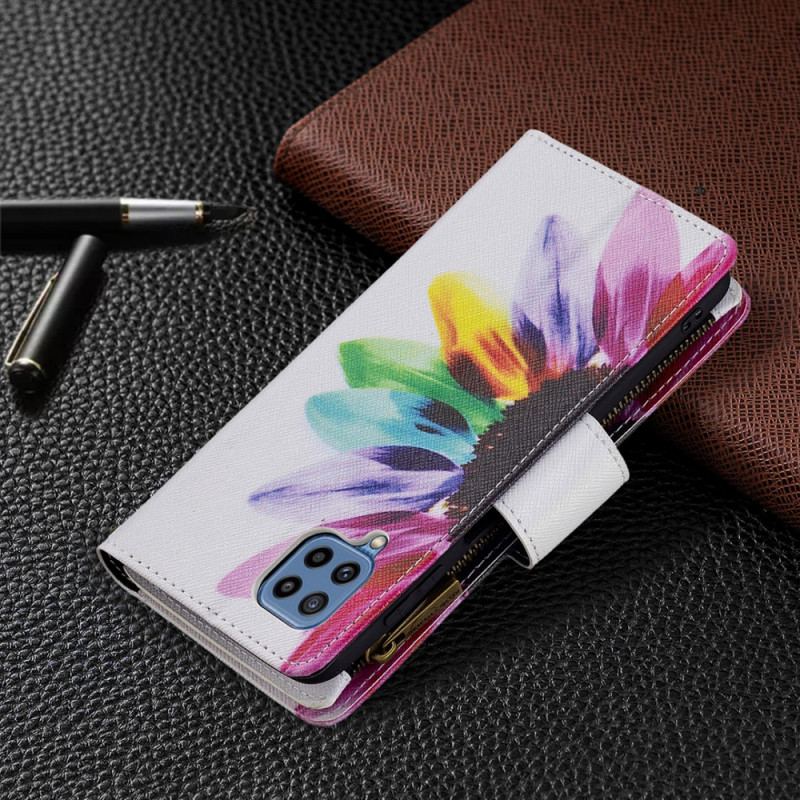 Capa Folio Para Samsung Galaxy M32 Bolso Com Zíper Flor