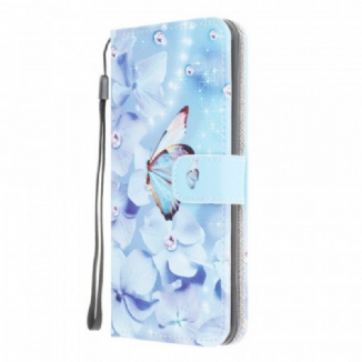 Capa Folio Para Samsung Galaxy M32 De Cordão Borboletas Strappy Diamond