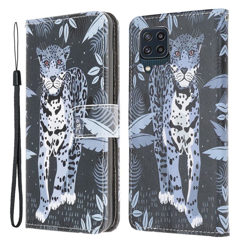 Capa Folio Para Samsung Galaxy M32 De Cordão Leopardo Strappy