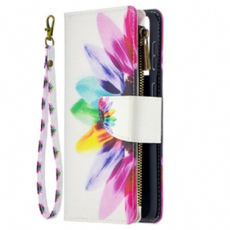 Capa De Couro Para Samsung Galaxy S21 Plus 5G Bolsa Flor Aquarela Com Zíper