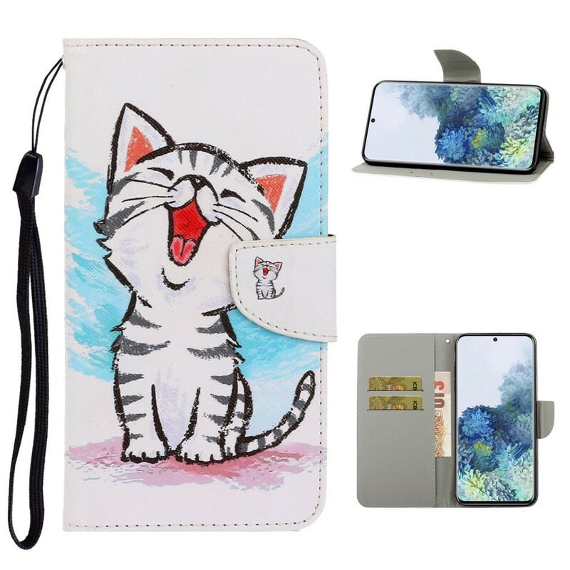 Capa De Couro Para Samsung Galaxy S21 Plus 5G De Cordão Gatinho Cor Strappy