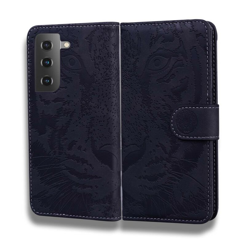 Capa De Couro Para Samsung Galaxy S21 Plus 5G Estampa Cara De Tigre