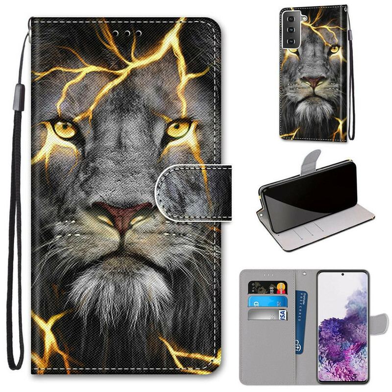 Capa De Couro Para Samsung Galaxy S21 Plus 5G Felino Mágico