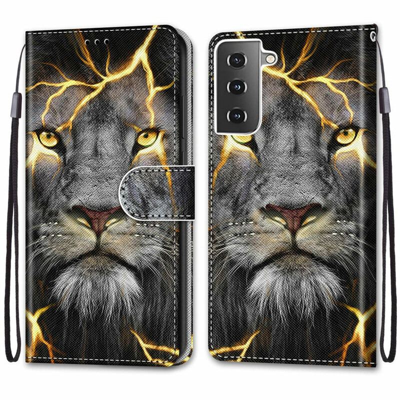 Capa De Couro Para Samsung Galaxy S21 Plus 5G Felino Mágico