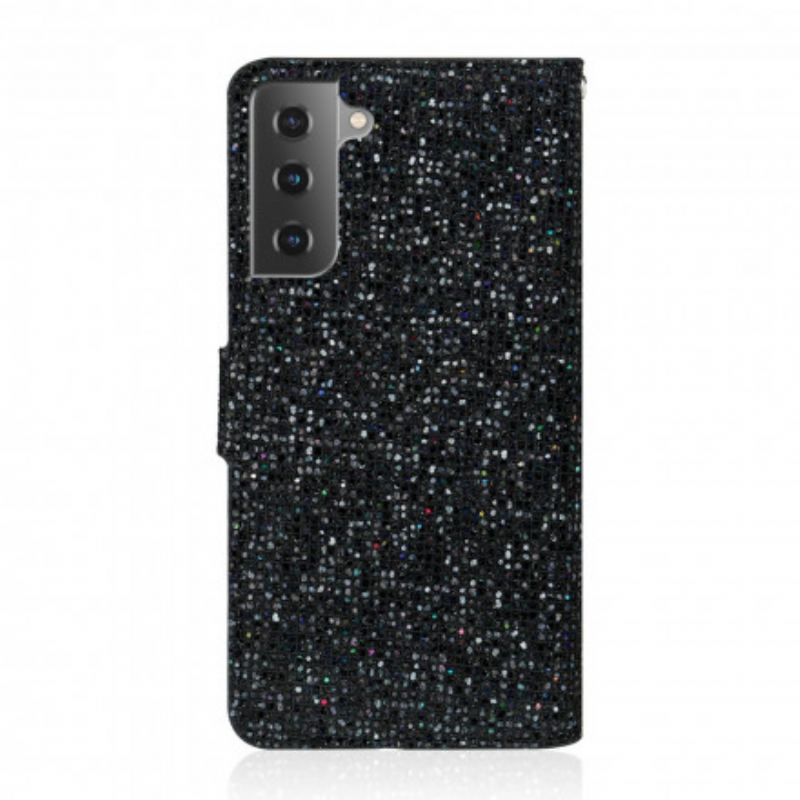 Capa De Couro Para Samsung Galaxy S21 Plus 5G Lantejoulas Design S