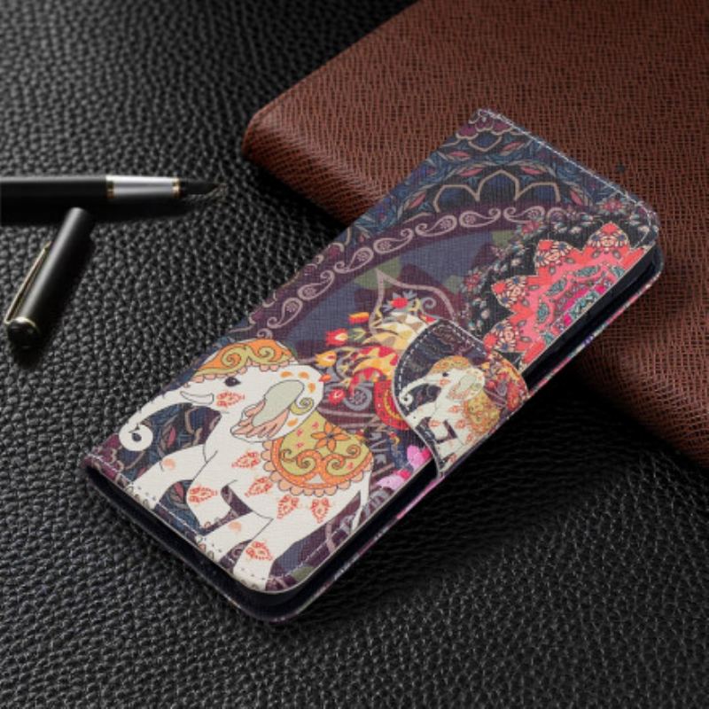 Capa De Couro Para Samsung Galaxy S21 Plus 5G Mandala De Elefantes Étnicos