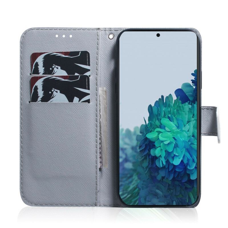 Capa De Couro Para Samsung Galaxy S21 Plus 5G Ramo De Árvore Florido