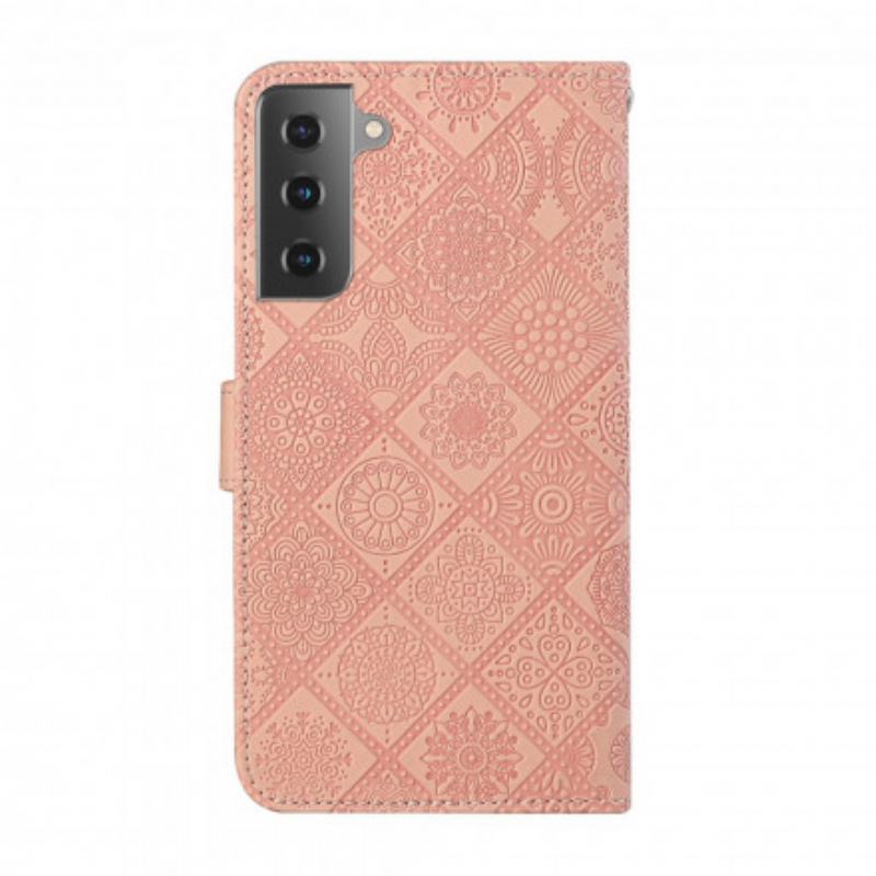 Capa Em Pele Para Samsung Galaxy S21 Plus 5G Padrão De Tapeçaria