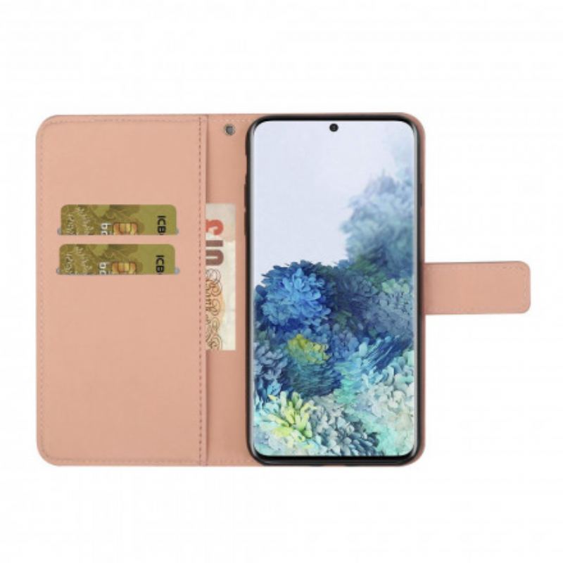 Capa Em Pele Para Samsung Galaxy S21 Plus 5G Padrão De Tapeçaria