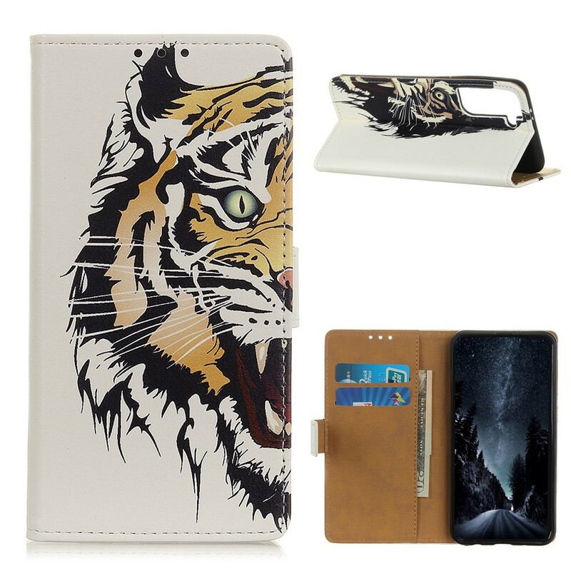 Capa Em Pele Para Samsung Galaxy S21 Plus 5G Tigre Feroz