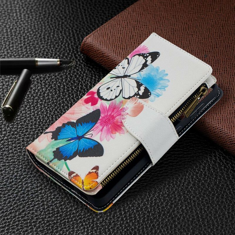 Capa Flip Para Samsung Galaxy S21 Plus 5G Bolso Com Zíper De Borboletas