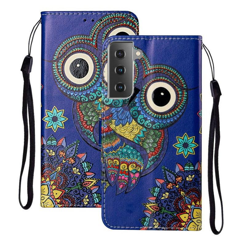 Capa Flip Para Samsung Galaxy S21 Plus 5G Coruja Em Mandala