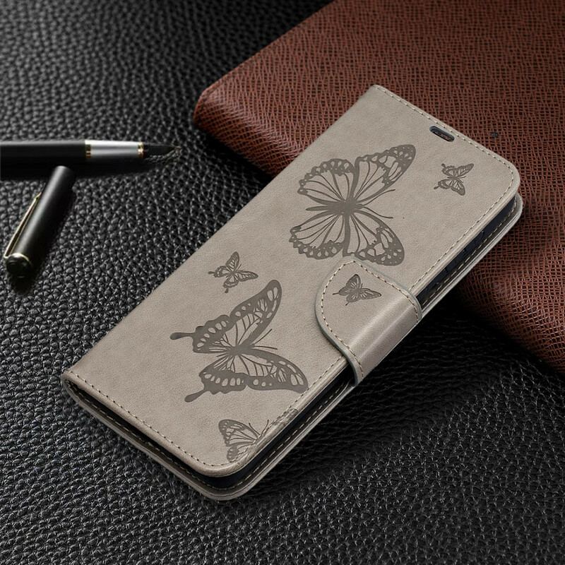 Capa Flip Para Samsung Galaxy S21 Plus 5G De Couro Borboletas E Aba Oblíqua