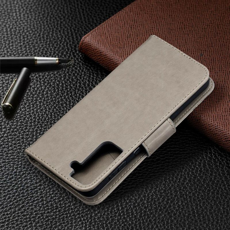 Capa Flip Para Samsung Galaxy S21 Plus 5G De Couro Borboletas E Aba Oblíqua