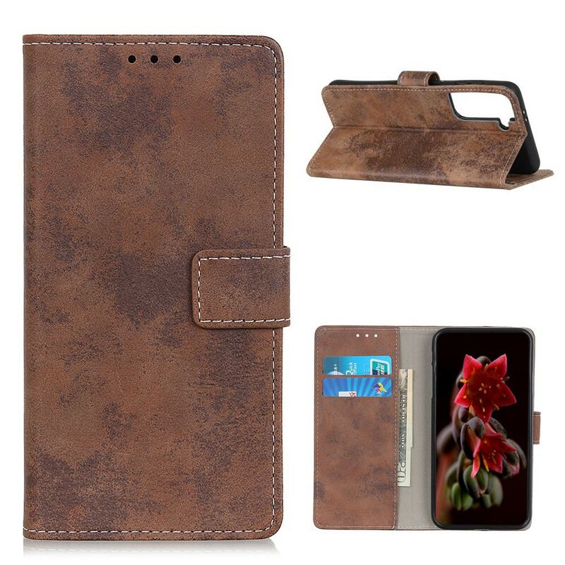 Capa Flip Para Samsung Galaxy S21 Plus 5G Couro Falso Vintage