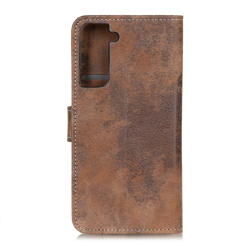 Capa Flip Para Samsung Galaxy S21 Plus 5G Couro Falso Vintage