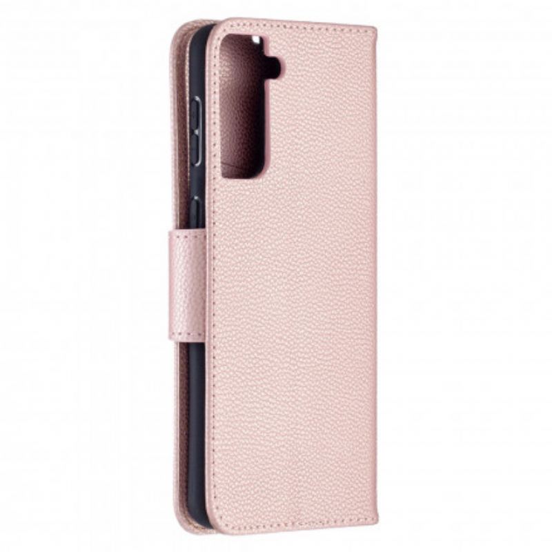 Capa Flip Para Samsung Galaxy S21 Plus 5G De Couro Lichia Rabat Oblíqua