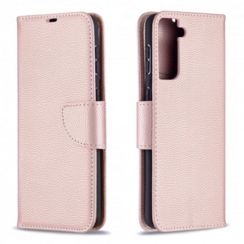 Capa Flip Para Samsung Galaxy S21 Plus 5G De Couro Lichia Rabat Oblíqua