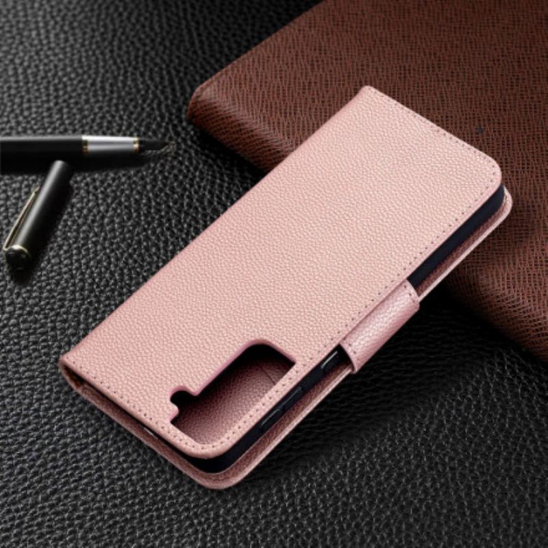 Capa Flip Para Samsung Galaxy S21 Plus 5G De Couro Lichia Rabat Oblíqua