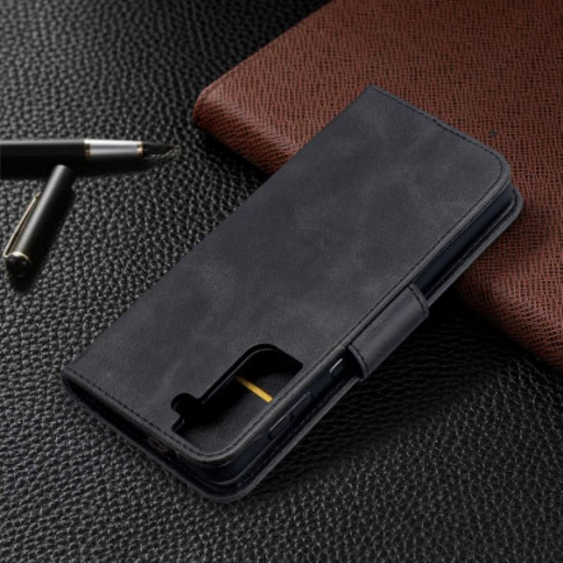 Capa Flip Para Samsung Galaxy S21 Plus 5G De Couro Retalho Liso Oblíquo