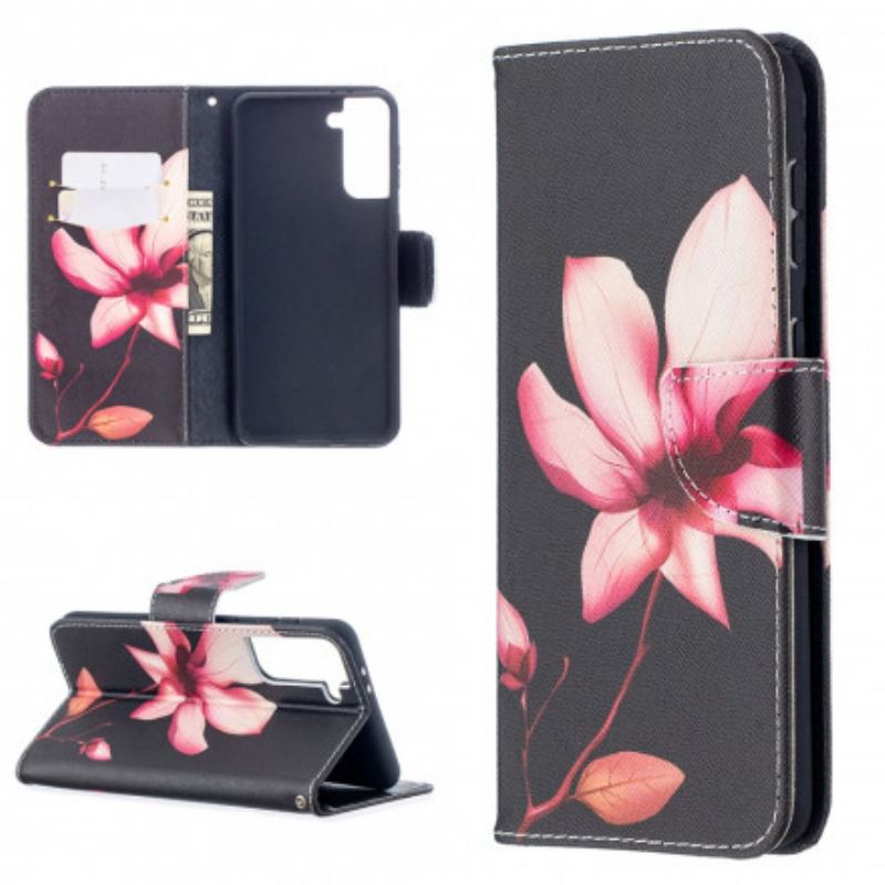 Capa Flip Para Samsung Galaxy S21 Plus 5G Flor Rosa