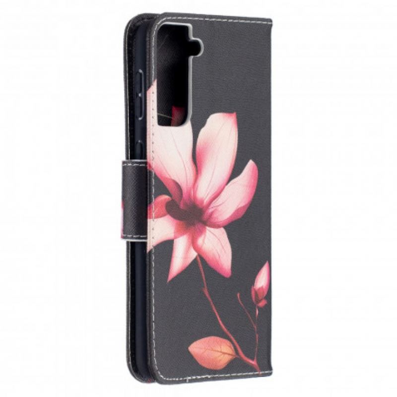 Capa Flip Para Samsung Galaxy S21 Plus 5G Flor Rosa