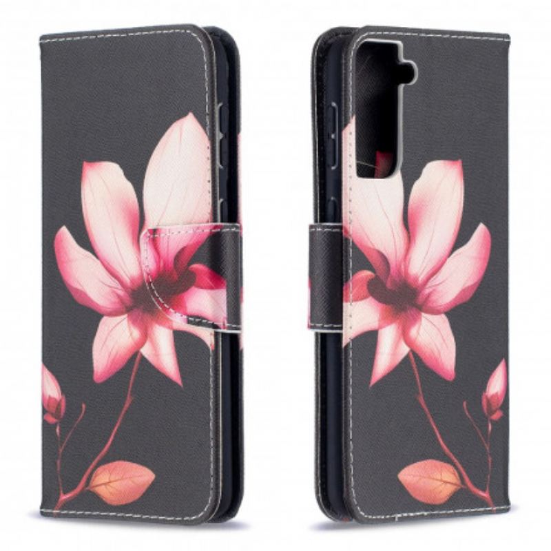 Capa Flip Para Samsung Galaxy S21 Plus 5G Flor Rosa