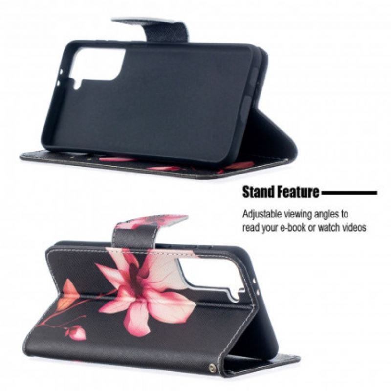 Capa Flip Para Samsung Galaxy S21 Plus 5G Flor Rosa