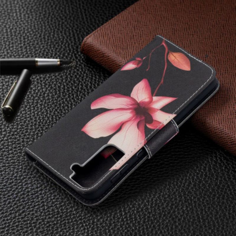 Capa Flip Para Samsung Galaxy S21 Plus 5G Flor Rosa