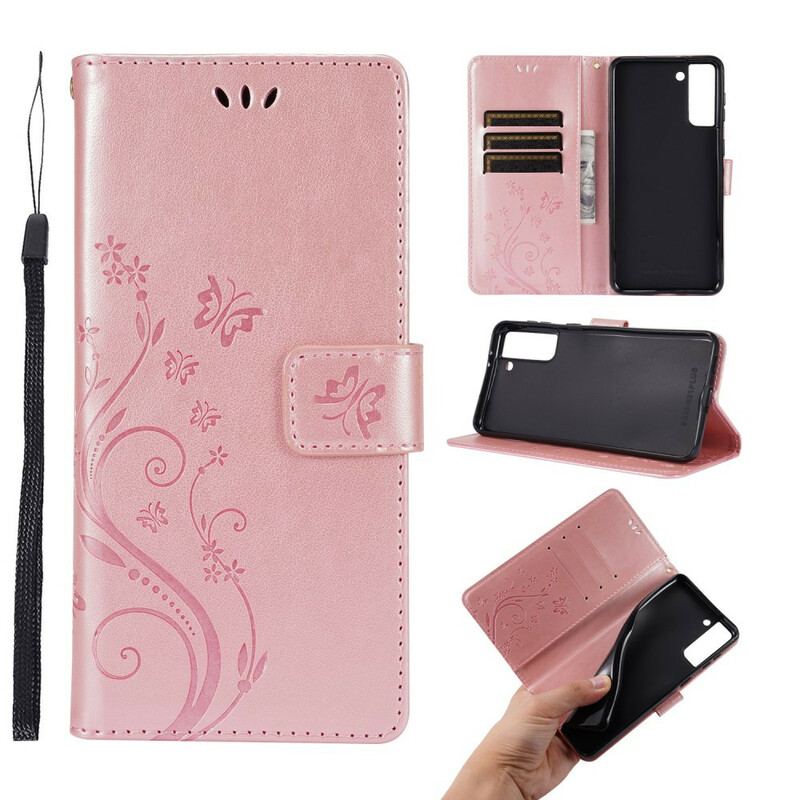 Capa Folio Para Samsung Galaxy S21 Plus 5G Borboletas Ao Vento