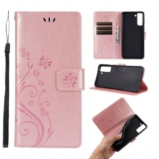 Capa Folio Para Samsung Galaxy S21 Plus 5G Borboletas Ao Vento