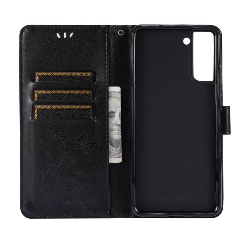 Capa Folio Para Samsung Galaxy S21 Plus 5G Borboletas Ao Vento