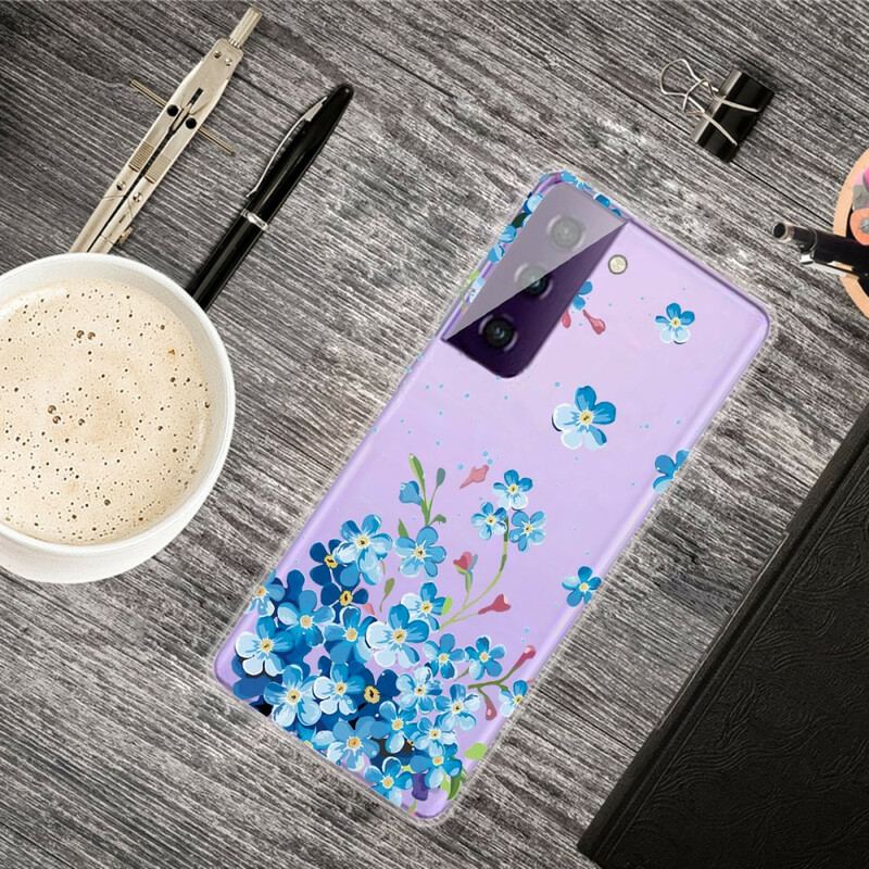 Capa Para Samsung Galaxy S21 Plus 5G Flores Azuis