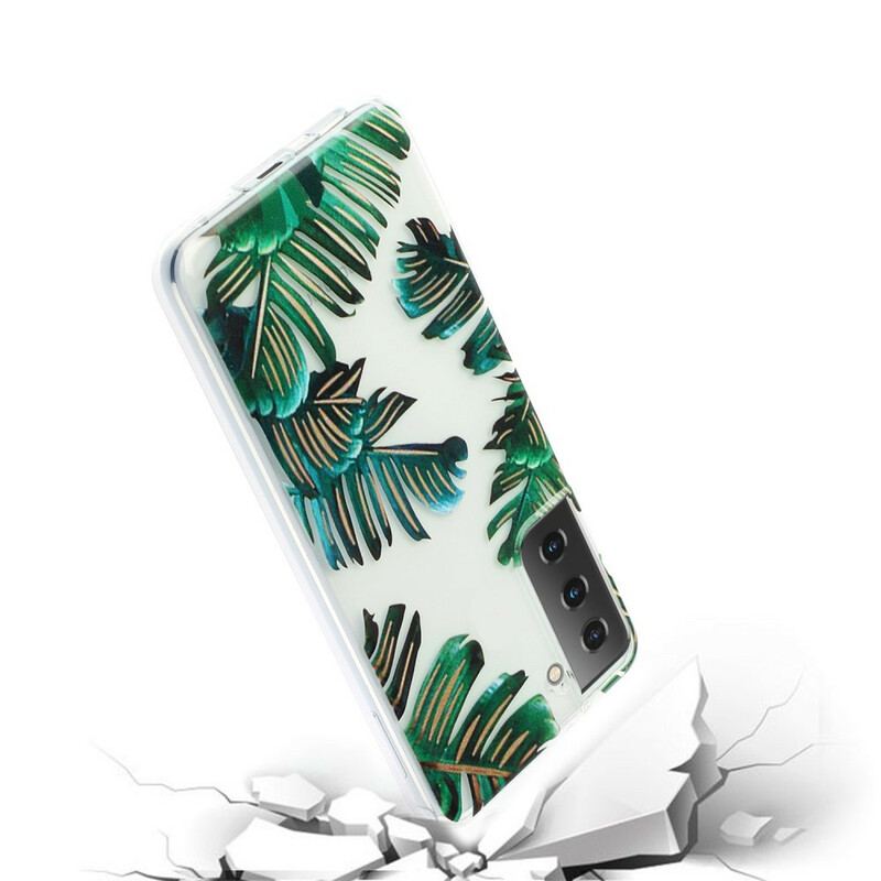 Capa Para Samsung Galaxy S21 Plus 5G Folhas Verdes Sem Costura