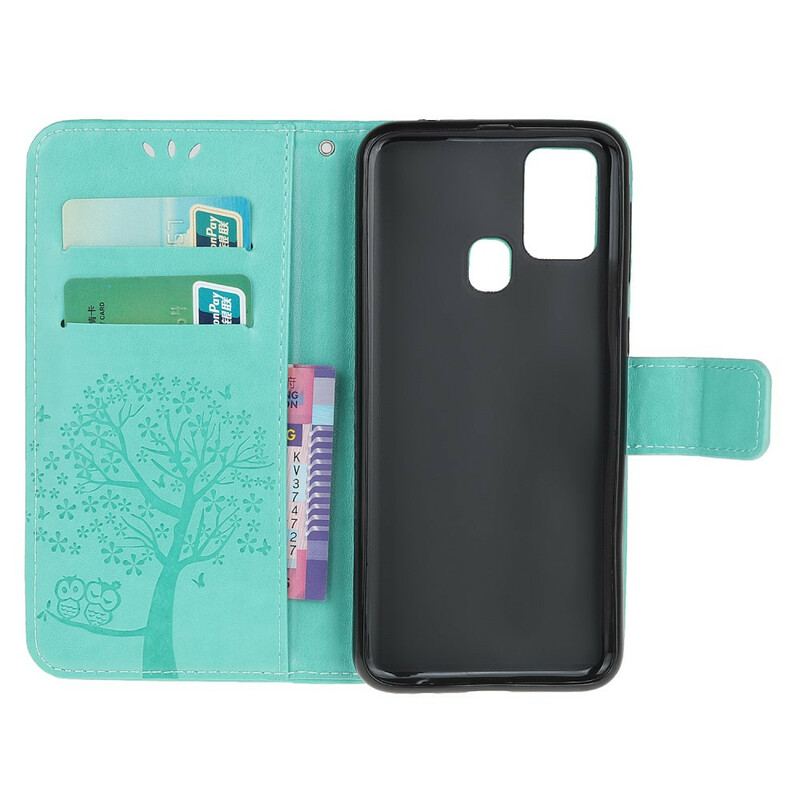 Capa Flip Para Samsung Galaxy M21 De Cordão Tanga E Corujas